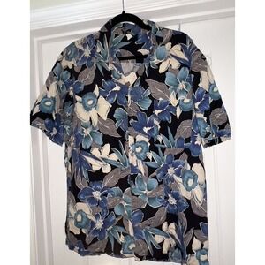 Vintage Hawaii Blues Hawaiian Shirt Size XL Blue Colorful Floral‎ Short Sleeve